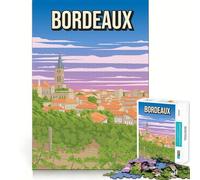 Puzzle 1000 pièces Bordeaux France Affiche de Voyage Vintage Place de la Bourse Miroir d'eau Bord Parfait Jeu de réflexion,Jouet de Jeu Lent et Amusant,Cadeau de décoration d'anniversaire (50x75cm)