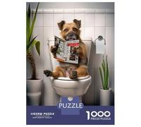 Puzzle 1000 Pièces Border Terrier on Toilet Puzzle Adulte, Casse-tête, Découpe De Précision, Cadeau Unique pour Anniversaire Et Noël 70x50cm/1000pcs