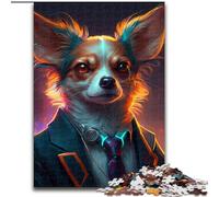 Puzzle 1000 pièces Boss Chihuahua en Bois, pour Les 14 Ans et Plus, 50x75cm, idéal pour Les Anniversaires et Les fêtes.