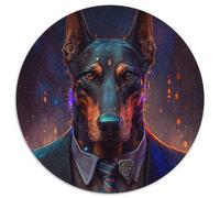Puzzle 1000 pièces Boss Doberman Puzzles Ronds 1000 pièces pour Adultes pour la décoration intérieure et Les fêtes 67,5 x 67,5 cm