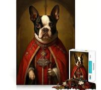 Puzzle 1000 pièces Boston Terrier Le Pape Jeu d'ajustement précis,Jeu d'adresse et de logique,Divertissement pour Passer Le Temps,Cadeau d'anniversaire Amusant (50x75cm)