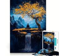 Puzzle 1000 pièces Bouddha Méditation Cascade Bordure Parfaite Jeu cognitif Jeu Lent Décoration Artistique de Noël (50x75cm)