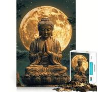 Puzzle 1000 pièces Bouddha sous la Pleine Lune Bordure Parfaite Jeu cognitif Jeu de Relaxation Décoration Artistique de Noël (38x26cm)