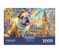 Puzzle 1000 pièces « Bouledogue à Londres ». Chien dans Rue colorée, éducatif Adulte, décoration soignée, défi élevé, idéal pour Anniversaire. 52 x 38 cm