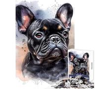 Puzzle 1000 pièces Bouledogue français Aquarelle Décoration intérieure Jouet Jeu éducatif avec Poster et fiche de Questions Assortis Dimensions 50x75cm