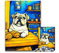 Puzzle 1000 pièces Bouledogue français Artistique Puzzles en Carton Soulagement du Stress Séjour Passe-Temps, Une œuvre d'art pour et 14 Ans 26X38CM