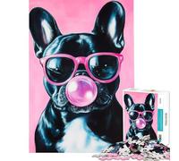 Puzzle 1000 pièces Bouledogue français avec Chewing-Gum Jeu éducatif Défi ludique pour Passer Le Temps à la Maison (Dimensions 38x52cm)