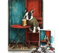 Puzzle 1000 pièces Bouledogue français Buvant Une Boisson Puzzle 1000 pièces pour Adultes et Adolescents, Collection de Jeux intellectuels, Beaux-Arts 26x38cm