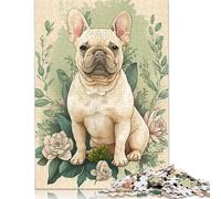 Puzzle 1000 pièces Bouledogue français Floral Puzzles Adultes Difficulté Puzzles Renforcer Les Relations Entre Les Membres de la Famille 1000 pièces (38x26cm)
