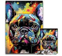 Puzzle 1000 pièces Bouledogue français Graffiti Puzzles pour Adultes Idéal pour Les Amoureux, Nouvel an, Saint-Valentin 50x75cm / 19,68x29,52 Pouces