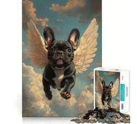 Puzzle 1000 pièces Bouledogue français Noir avec Ailes d'ange | Hommage à Un Animal de Compagnie disparu,découpe précise,défi Intelligent et Amusant,Divertissement et décoration de Noël (38x26cm)