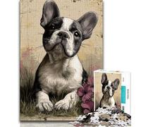 Puzzle 1000 pièces Bouledogue français pour Adolescents, Anti-Stress, défi Difficile, renforce l'amour Entre Couples 38x26cm