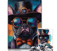 Puzzle 1000 pièces Bouledogue français Puzzles 1000 pièces pour Adolescents Anti-Stress défi Difficile renforce l'amour Entre Les Couples 75x50cm