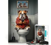 Puzzle 1000 pièces Bouledogue sur Toilettes avec Smartphone Décoration soignée Jeu de réflexion Cadeau Activité Calme pour Un Anniversaire (38x52cm)
