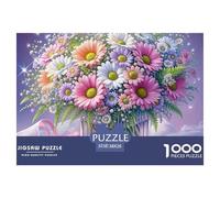 Puzzle 1000 Pièces Bouquet de Fleurs Difficile, Bouquet de Marguerites Roses dans Un Vase en Verre, Décoration Murale - 38x26 cm