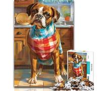 Puzzle 1000 pièces Boxer Dog in The Kitchen Puzzles 1000 pièces pour Adolescents, Art au Fusain Staycation Kill Time pour la décoration de la Maison 75x50cm