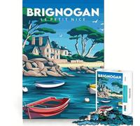 Puzzle 1000 pièces Brignogan Le Petit Nice Affiche de Voyage Jeu d'adresse Amusant et Facile à Assembler Jeu de réflexion Occasionnel Décoration de Noël (50x75cm)