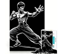 Puzzle 1000 pièces Bruce Lee Noir et Blanc Articulations Lisses Jeu de réflexion Amusant Jeu Occasionnel Décoration de Noël (38x52cm)