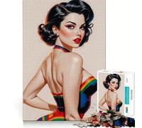 Puzzle 1000 pièces Brune Pin-up Arc-en-Ciel Bord Parfait Jeu Cognitif Jeu de Motivation Jeu de Réflexion Décoration Art de Noël (38x26cm)