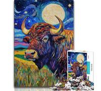 Puzzle 1000 pièces Buffle sous Le Ciel Nocturne pour Adolescents, Jouet éducatif et décompressant, idéal comme Cadeau, 50x75cm