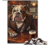 Puzzle 1000 pièces Bulldog Anglais Buvant pour Adultes et Adolescents, Jeux éducatifs à Faire soi-même avec Affiche et fiche de Questions Assorties (50x75cm)