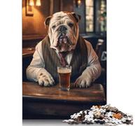 Puzzle 1000 pièces Bulldog Anglais sur la Place du pub pour Adultes Puzzles en Bois Puzzle éducatif Jeu Familial 1000 pièces (75 x 50 cm)