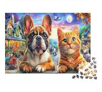 Puzzle 1000 pièces Bulldog Animaux Mignons Exercice Cérébral Compétences Cognitives Carton Premium pour Adolescents 52x38cm/1000pcs
