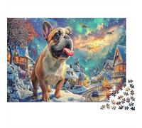 Puzzle 1000 pièces Bulldog Animaux Mignons Puzzle Impossible Pièces Solides Emboîtables Carton Recyclé pour Passionnés de Puzzles 70x50cm