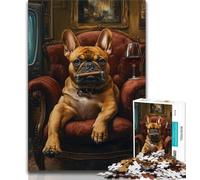 Puzzle 1000 pièces Bulldog Buvant du vin Rouge pour Adolescents, Jouet éducatif et décompressant, idéal comme Cadeau (75x50cm)
