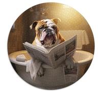 Puzzle 1000 pièces Bulldog lisant Un Journal pour Adultes, Rond en Carton, pour Adolescents et familles, Cadeau de Noël idéal (67,5x67,5cm)