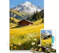 Puzzle 1000 pièces Cabane Alpine dans Une Prairie d'été Jeu cognitif Amusant Pièces Robustes et découpées avec précision Exercice Mental Calme à la Maison (38x26cm)
