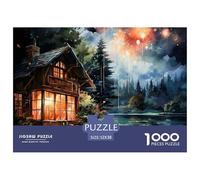 Puzzle 1000 Pièces Cabane Feux Artifice Papier Recy abane Lac Nuit, Jeu Éducatif, 52x38cm