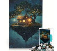 Puzzle 1000 pièces Cabane Flottante sur Une île sous Un Ciel étoilé, Décoration Murale, Défi Difficile, Cadeaux Uniques pour Un Anniversaire ou Noël 50x75cm