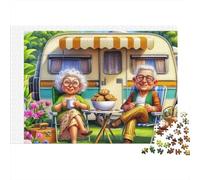 Puzzle 1000 pièces Cadeau de Noël pour Adultes Camping Couple Âgé - Mamie Papi Camping-Car Biscuits Jardin, épais, Robuste, qualité supérieure, Difficile, Antidote au Stress 52x38cm/1000pcs