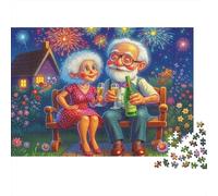 Puzzle 1000 pièces Cadeau de Noël pour Adultes Célébration Couple Âgé - Mamie Papi Feux d’Artifice, épais, Robuste, qualité supérieure, Difficile, Antidote au Stress 38x26cm/1000pcs