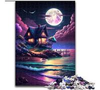 Puzzle 1000 pièces Cadeaux Neon Beach House Puzzles stimulants Idéal pour Les Amoureux, Cadeau Parfait pour Noël, Nouvel an, Saint-Valentin Taille 38x26cm