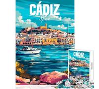 Puzzle 1000 pièces Cadix Espagne Décoration Murale Jeu éducatif avec pièces de Formes aléatoires Parfaitement emboîtables Dimensions 50x75cm
