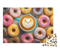 Puzzle 1000 Pièces Café & Donut Décor Sucré Précis Encadrable Détails Riches Carton Premium Épais pour Famille Cadeau Anniversaire 38x26cm