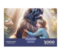 Puzzle 1000 Pièces Câlin Enfant Chien Décoration Murale Maison - Garçon Câlin Gros Chien, Activité Amusante Adultes Enfants, Idée Cadeau, 70x50cm