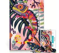 Puzzle 1000 pièces Caméléon Abstrait Plat Découpe Précise Jeu d'adresse mentale Amusant Jeu de détente Cadeau de Loisirs Festif (38x52cm)