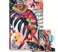 Puzzle 1000 pièces Caméléon Abstrait Plat Jeu d'Assemblage Parfait Activité Cérébrale Jeu Amusant et Reposant Cadeau Décoration de Noël (38x26cm)