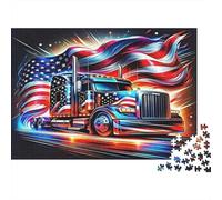 Puzzle 1000 pièces Camion Drapeau US Art Anti-Stress Jeu cérébral Carton épais Premium Adultes Enfant Cadeau 70x50cm