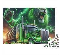 Puzzle 1000 pièces « Camion Lion Vert » pour Adultes : Jeu éducatif, Belle décoration, défi Stimulant, Cadeau d'anniversaire (52 x 38 cm).