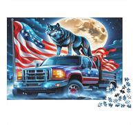 Puzzle 1000 pièces Camion Loup Drapeau US Détente Anti-Stress Seniors Adolescents Débutants 38x26cm