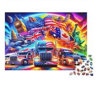 Puzzle 1000 pièces Camion Multi Drapeau US Pièces ajustées Carton Papier recyclé Hommes Femmes 38x26cm