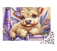 Puzzle 1000 pièces « Camion Taureau Mignon » avec Un bébé Vache à la Lavande. Jeu éducatif pour Adultes, décoration intérieure, défi de Haut Niveau, idéal pour Un Anniversaire. 38 x 26 cm