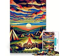 Puzzle 1000 pièces Camping Coucher de Soleil WPAP Popart Décoration Bords Nets Jeu cognitif Jouet Facile à Passer Le Temps Amusant Cadeau de Loisirs de Noël (38x52cm)