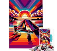 Puzzle 1000 pièces Camping Coucher de Soleil WPAP Popart Jeu Pratique et addictif pour cultiver la Patience Œuvre d'art Cadeau Décoration intérieure (Dimensions 38x26cm)