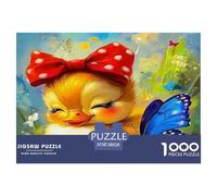 Puzzle 1000 pièces Canard Jaune Jeu éducatif Anti-Stress | Poussin nœud à Pois Papillon Mignon Vibrant pour Adultes et Enfants activité à la Maison 38x26cm