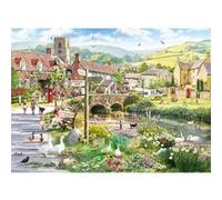 Gibsons Puddle Canards & Paddling Puzzle de 1000 pièces pour adultes - Scène de campagne de village par Richard Macneil - Œuvre d'art britannique paisible - Puzzle durable de qualité supérieure